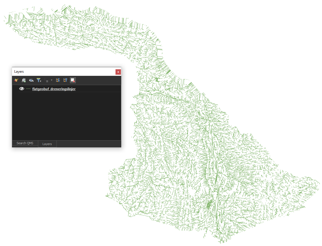 Drainage lines in Flatgeobuf format visualized in QGIS